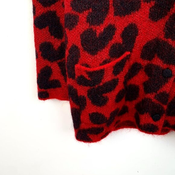 Saint Laurent Paris Red & Black Leopard Heart Print Wool Mohair Cardigan XS - Picture 4 of 6